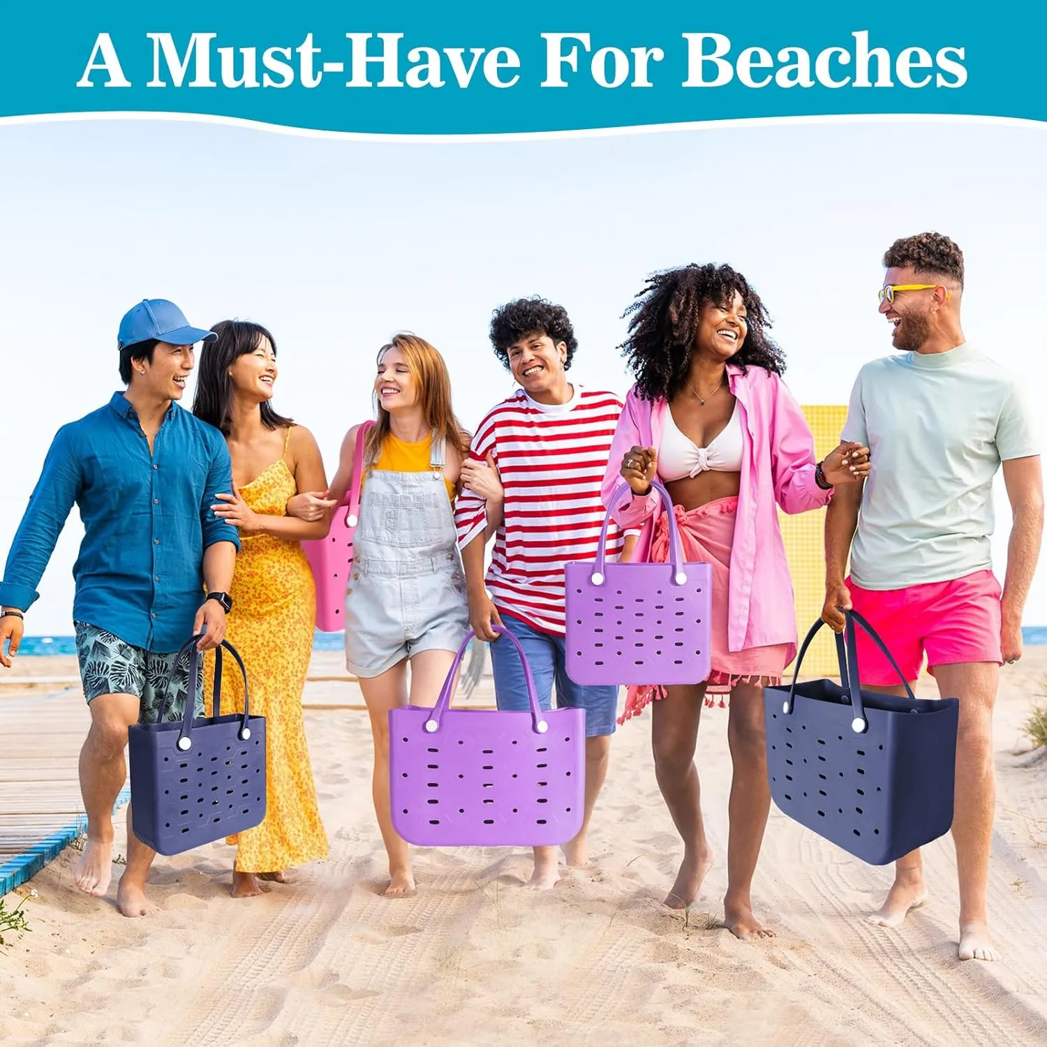 X-Large Rubber Beach Tote for Men & Women, Large Capacity Travel Bag for Boat & Pool