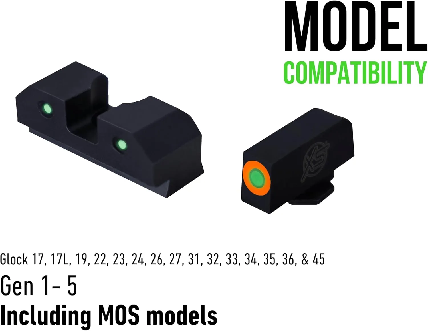 XS SIGHTS 3-Dot Tritium Night Sights, Fits Glock Gen 1 – 5  MOS Pistols, Dual Illuminated Orange Front Sight Equipped with Tritium/Photoluminescent Glow Dot
