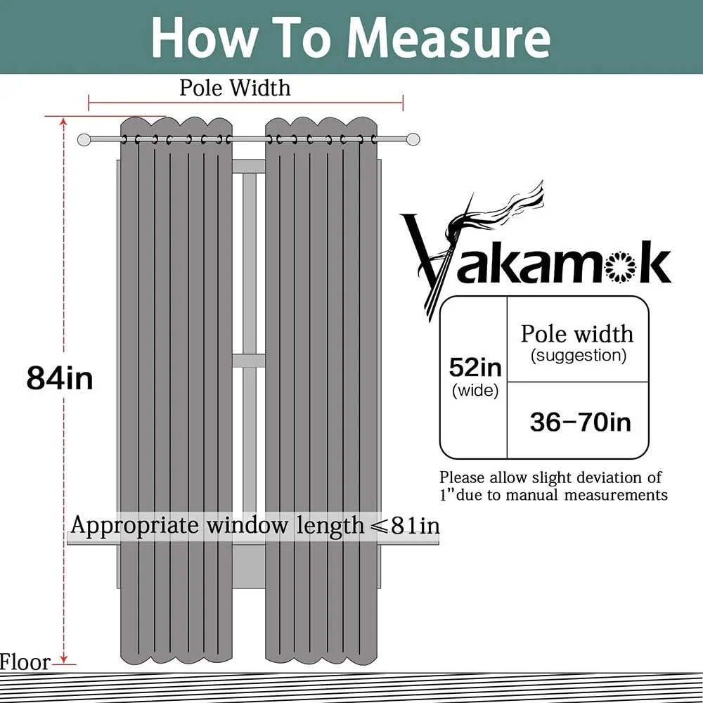 Yakamok Room Darkening Gray Blackout Curtains, Light Blocking Thermal Insulated Grommet Drapes for Bedroom Living Room, 52W x 84L, Grey Curtains, 2 Panels, 2 Tie Backs Included