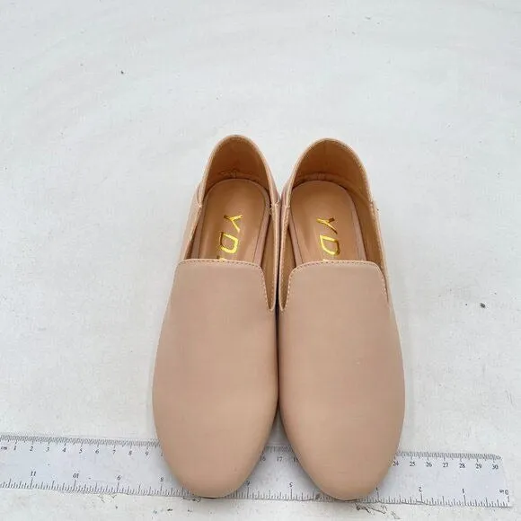 YDN Beige Round Toe Loafer Flat Classic Slip On Pumps Walking Dress Shoes