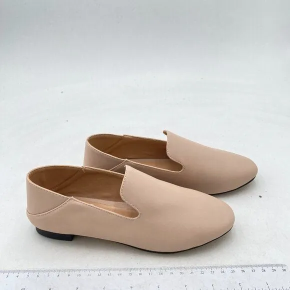 YDN Beige Round Toe Loafer Flat Classic Slip On Pumps Walking Dress Shoes