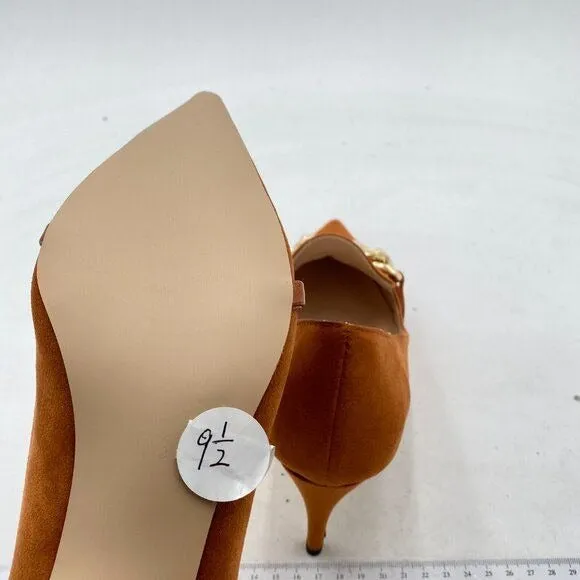 YDN Brown Mid Heels Slip on Loafer Stilettos Pumps Pointy Toe Slide Suede Shoes