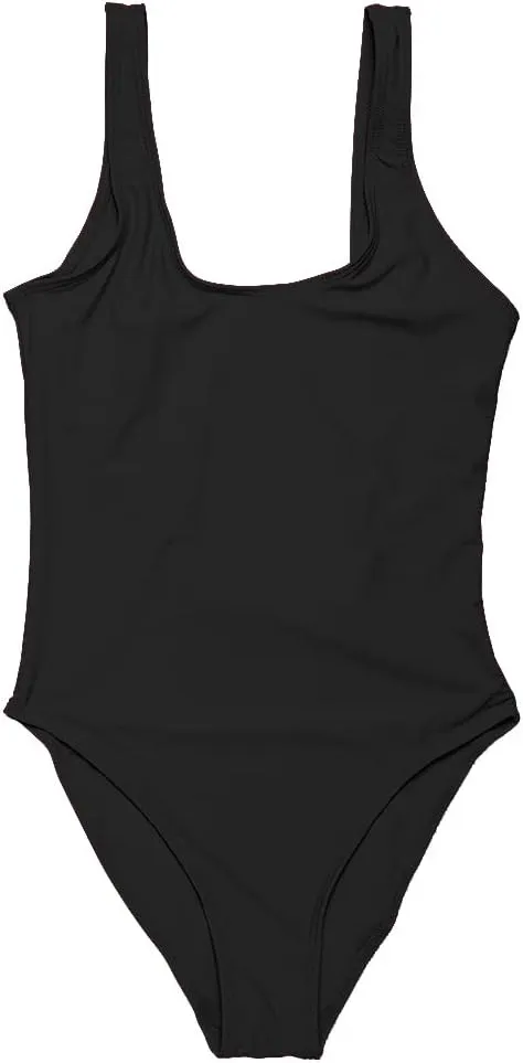 YELAIVP Women's Retro Scoop Neck Padded One Piece Swimsuits High Cut Low Back Bathing Suits Swimwear Bodysuit