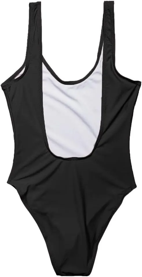 YELAIVP Women's Retro Scoop Neck Padded One Piece Swimsuits High Cut Low Back Bathing Suits Swimwear Bodysuit