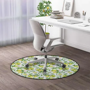Yellow Green and Pink Round Gaming & Office Chair Mat for Hardwood Floors, Lemonade Green Leaves and Flowers Noise-Cancelling & Anti-Slip Protector, Plant Diameter 43.3 in