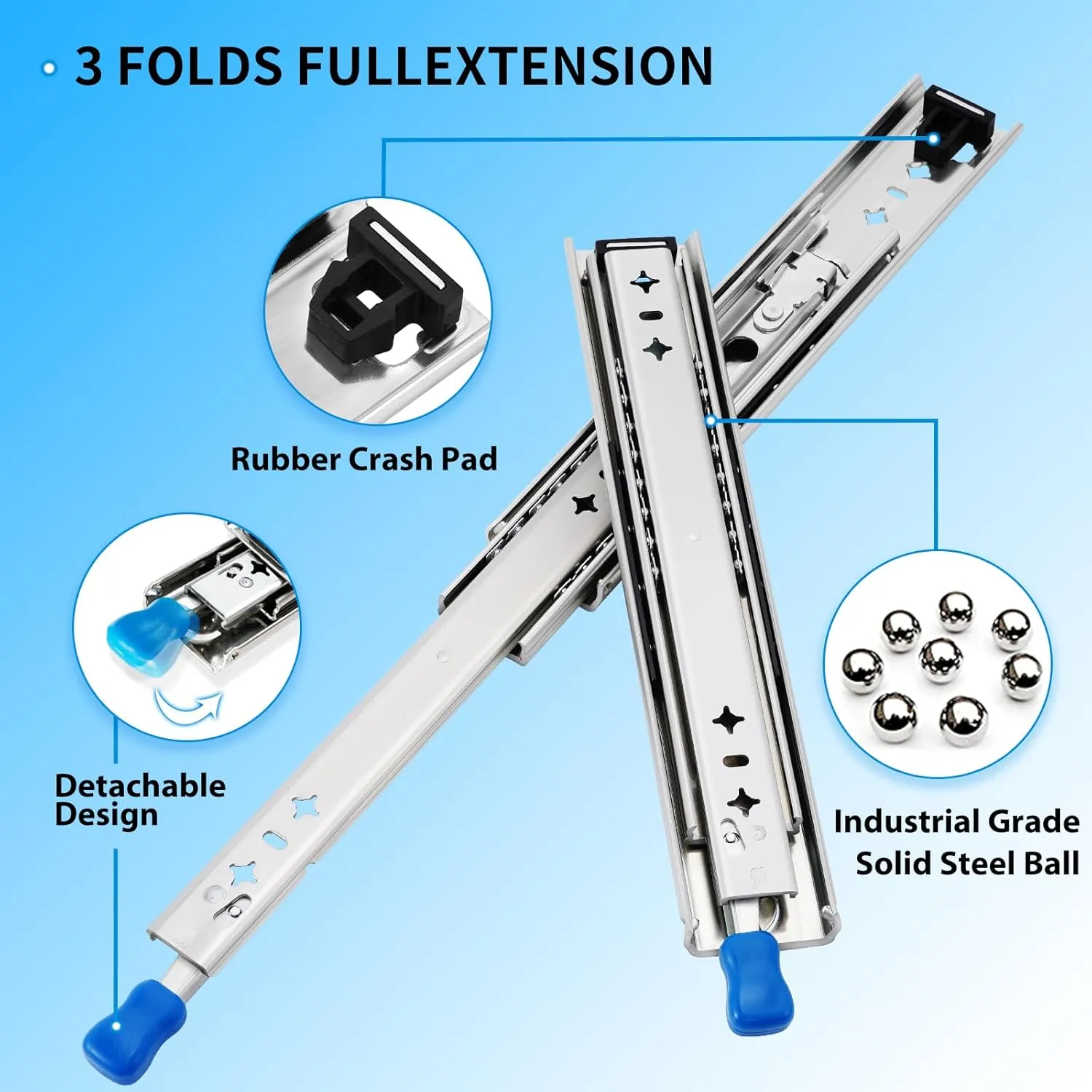 YENUO Heavy Duty Locking Drawer Slides Full Extension Runners With Lock 12 14 16 18 20 22 24 26 28 30 32 34 36 38 40 Inch Side Mount Ball Bearing Rails Track Glides 250 Lbs 1 Pair (12 Inch, With Lock)