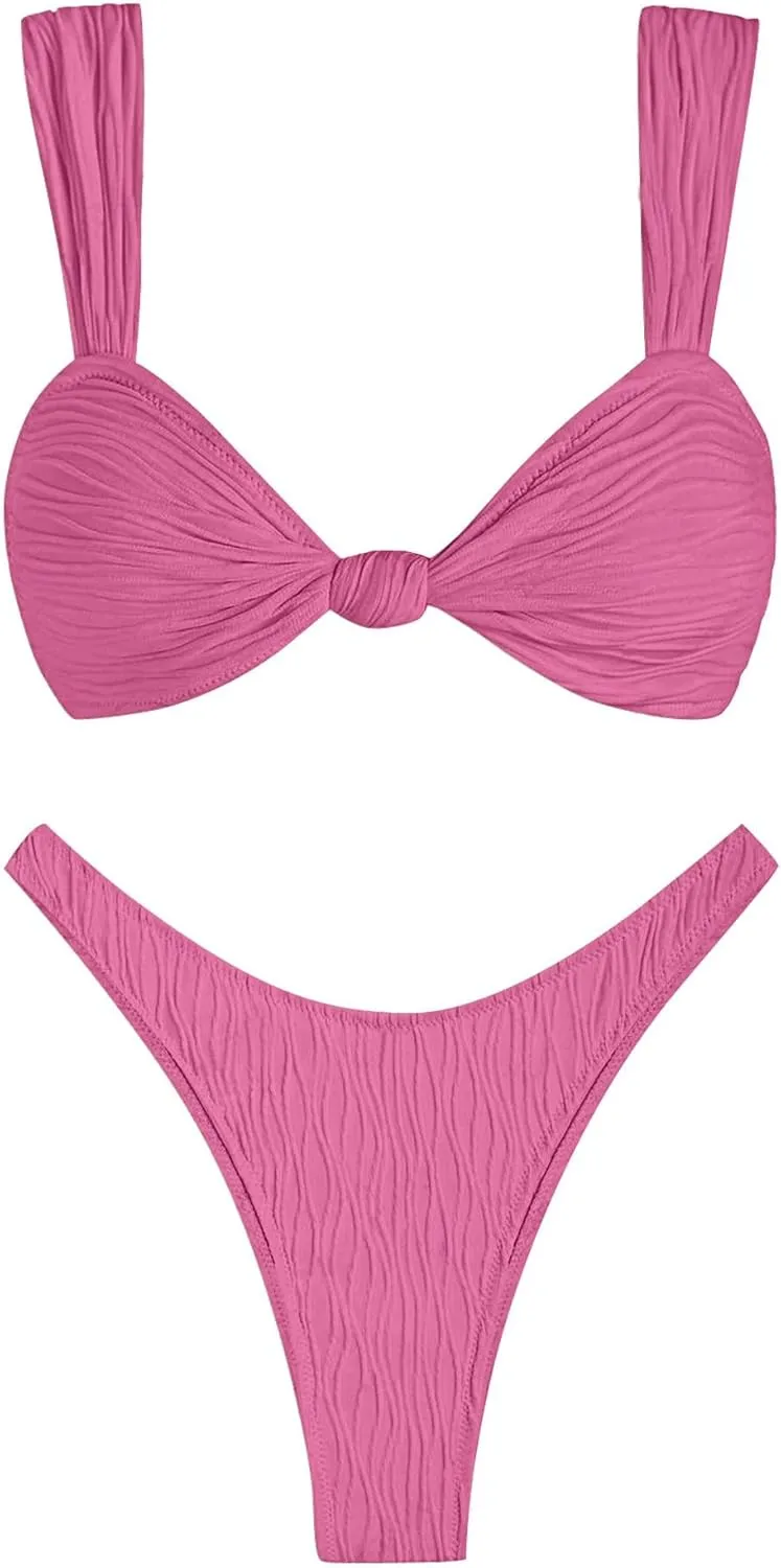 ZAFUL 2025 Cheeky Bikini Sets for Women High Cut Swimsuit Textured Ribbed Bikini Thong Bathing Suit
