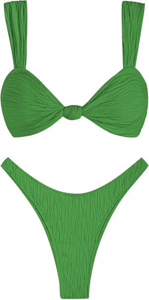 ZAFUL 2025 Cheeky Bikini Sets for Women High Cut Swimsuit Textured Ribbed Bikini Thong Bathing Suit