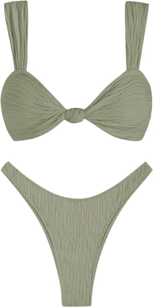 ZAFUL 2025 Cheeky Bikini Sets for Women High Cut Swimsuit Textured Ribbed Bikini Thong Bathing Suit