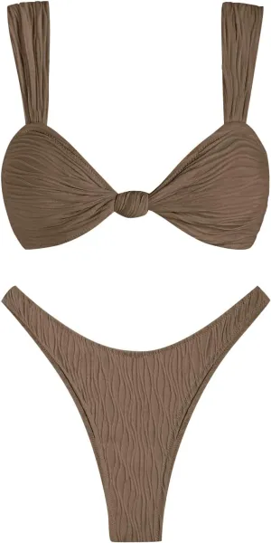 ZAFUL 2025 Cheeky Bikini Sets for Women High Cut Swimsuit Textured Ribbed Bikini Thong Bathing Suit