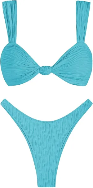 ZAFUL 2025 Cheeky Bikini Sets for Women High Cut Swimsuit Textured Ribbed Bikini Thong Bathing Suit