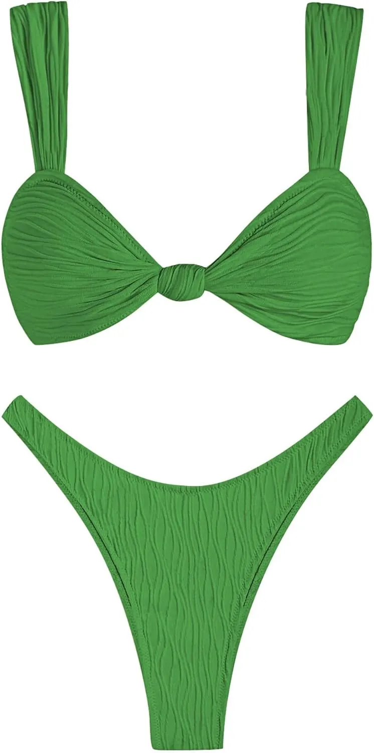 ZAFUL 2025 Cheeky Bikini Sets for Women High Cut Swimsuit Textured Ribbed Bikini Thong Bathing Suit