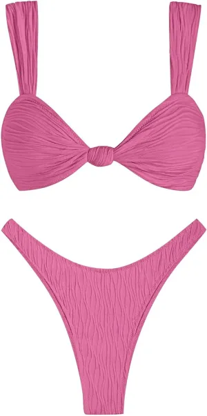 ZAFUL 2025 Cheeky Bikini Sets for Women High Cut Swimsuit Textured Ribbed Bikini Thong Bathing Suit