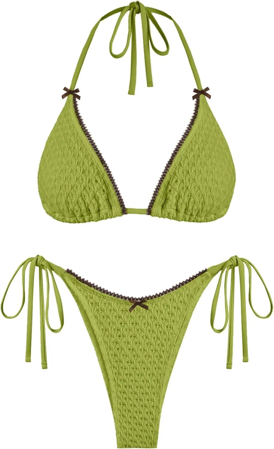 ZAFUL Bikini Sets for Women Halter Two Piece Swimsuit Eyelet Triangle Tie Side Thong Bathing Suit Bowknot Lace Trim Swimwear