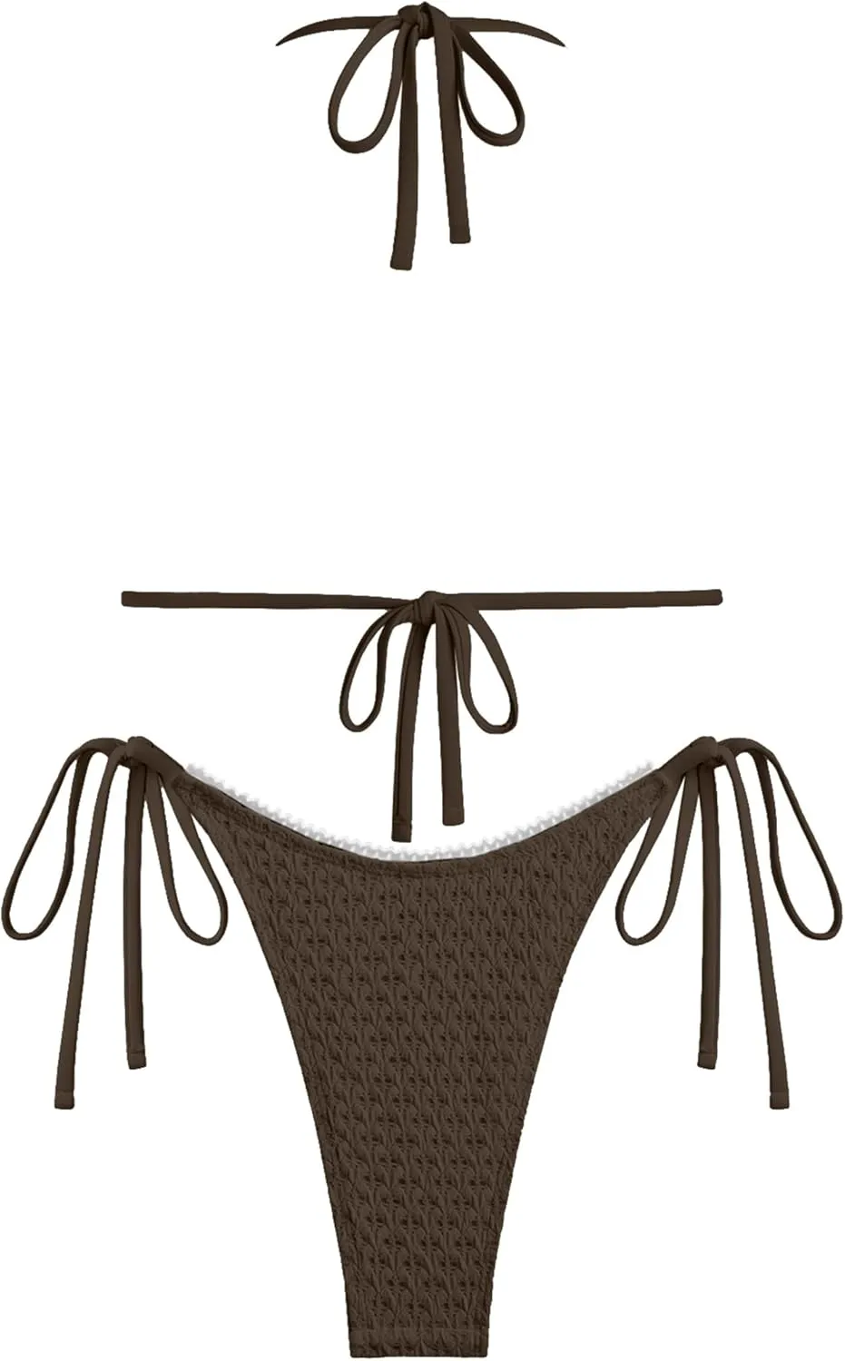 ZAFUL Bikini Sets for Women Halter Two Piece Swimsuit Eyelet Triangle Tie Side Thong Bathing Suit Bowknot Lace Trim Swimwear