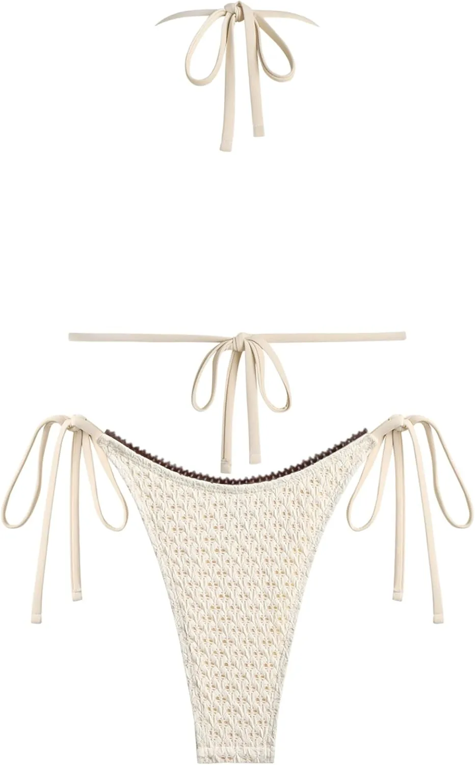ZAFUL Bikini Sets for Women Halter Two Piece Swimsuit Eyelet Triangle Tie Side Thong Bathing Suit Bowknot Lace Trim Swimwear