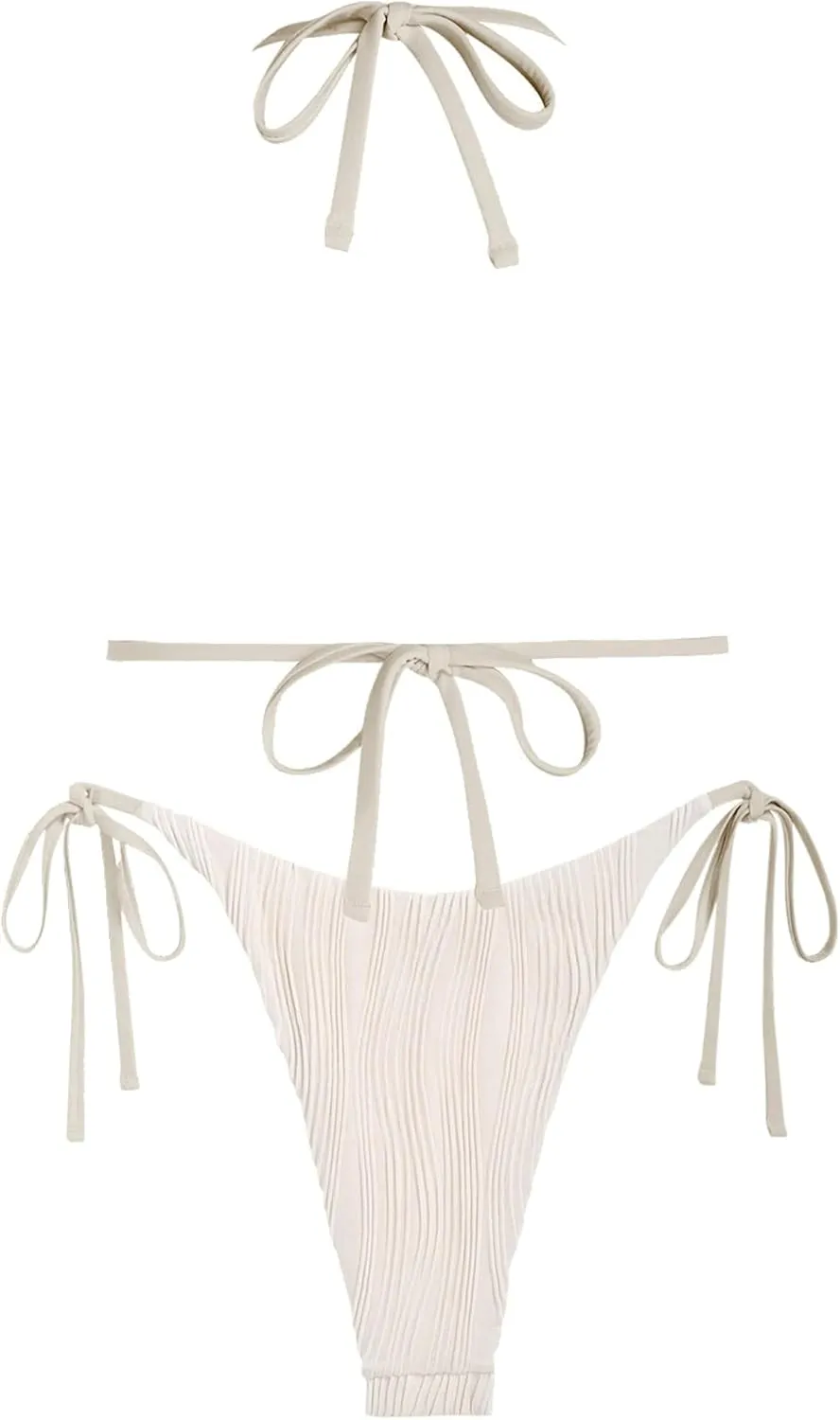 ZAFUL Bikini Sets for Women Halter Two Piece Swimsuit Ribbed High Cut Tie Side Thong Bathing Suit Sexy Padded Swimwear