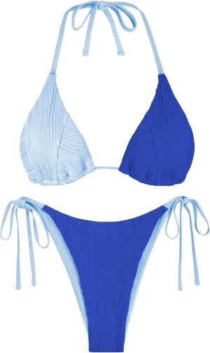 ZAFUL Bikini Sets for Women Halter Two Piece Swimsuit Ribbed High Cut Tie Side Thong Bathing Suit Sexy Padded Swimwear