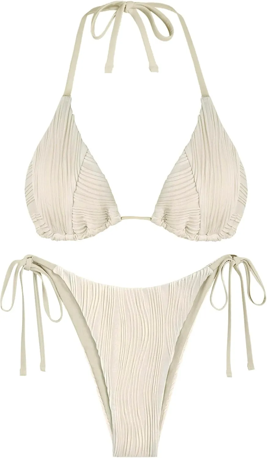 ZAFUL Bikini Sets for Women Halter Two Piece Swimsuit Ribbed High Cut Tie Side Thong Bathing Suit Sexy Padded Swimwear