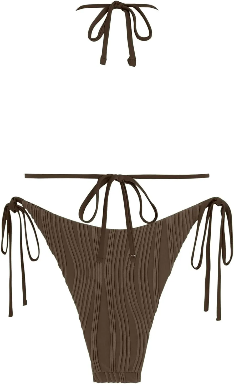 ZAFUL Bikini Sets for Women Halter Two Piece Swimsuit Ribbed High Cut Tie Side Thong Bathing Suit Sexy Padded Swimwear