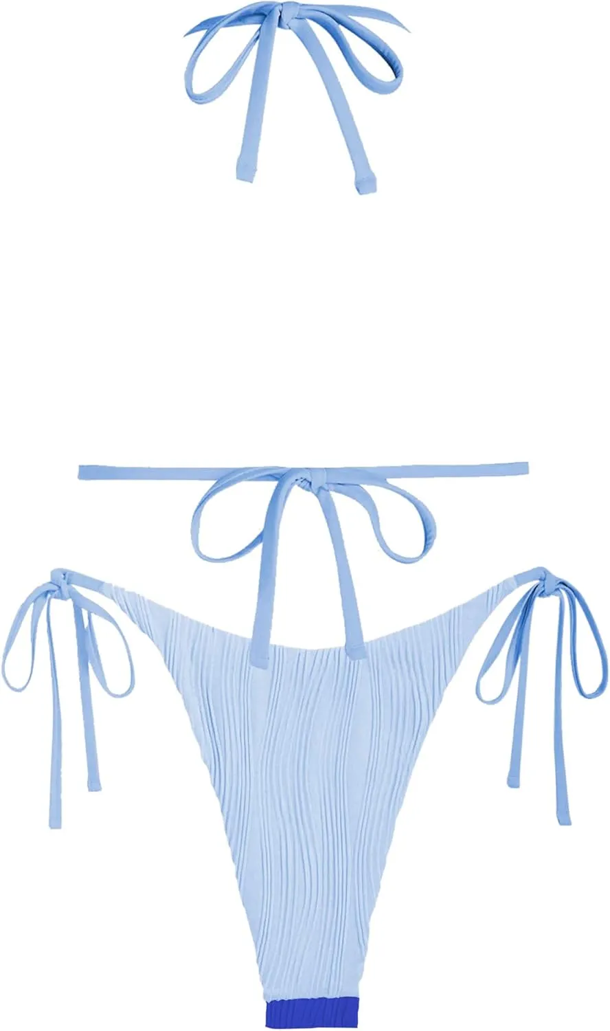 ZAFUL Bikini Sets for Women Halter Two Piece Swimsuit Ribbed High Cut Tie Side Thong Bathing Suit Sexy Padded Swimwear
