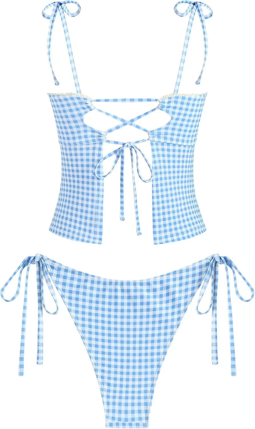 ZAFUL Tankini Swimsuits for Women Mesh Hollow-Out Tank Style Bow Knotted Decor Tie Side High Cut Tankini Set