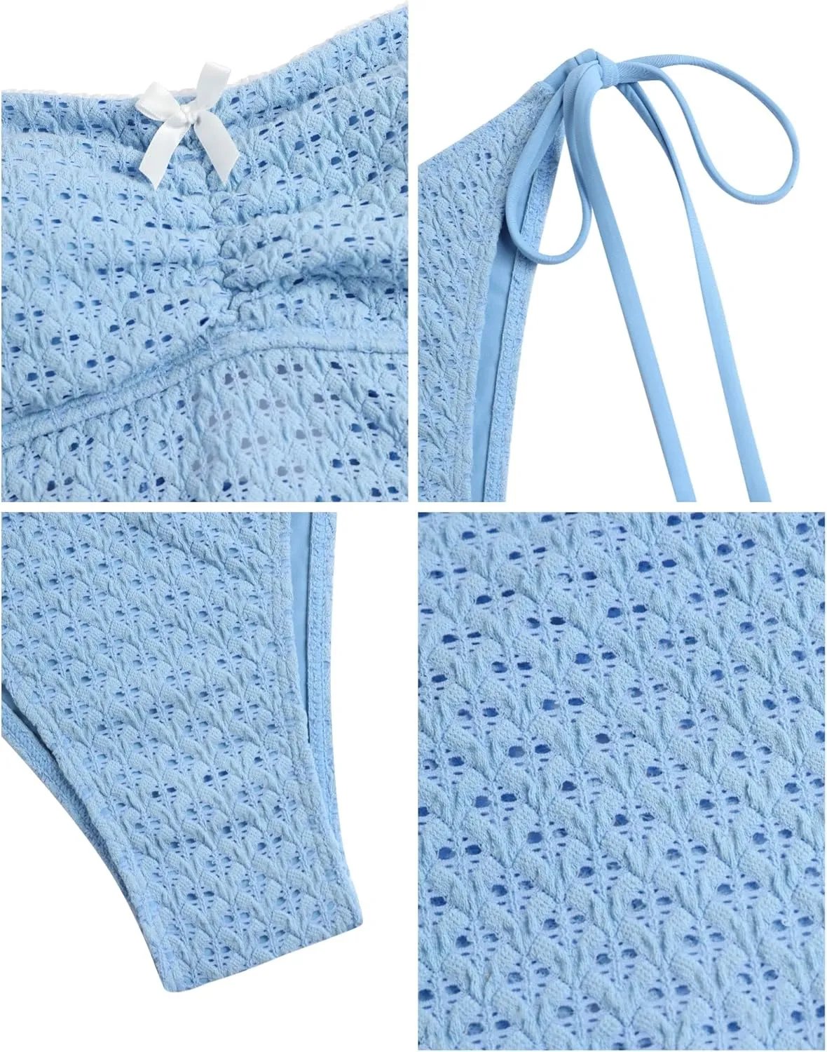 ZAFUL Tankini Swimsuits for Women Mesh Hollow-Out Tank Style Bow Knotted Decor Tie Side High Cut Tankini Set
