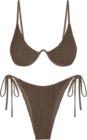 ZAFUL Women's Bikini Sets Ribbed Two Piece Swimsuits Underwire Adjustable Back Clasp Bathing Suit Side Tie Thong Swimwear