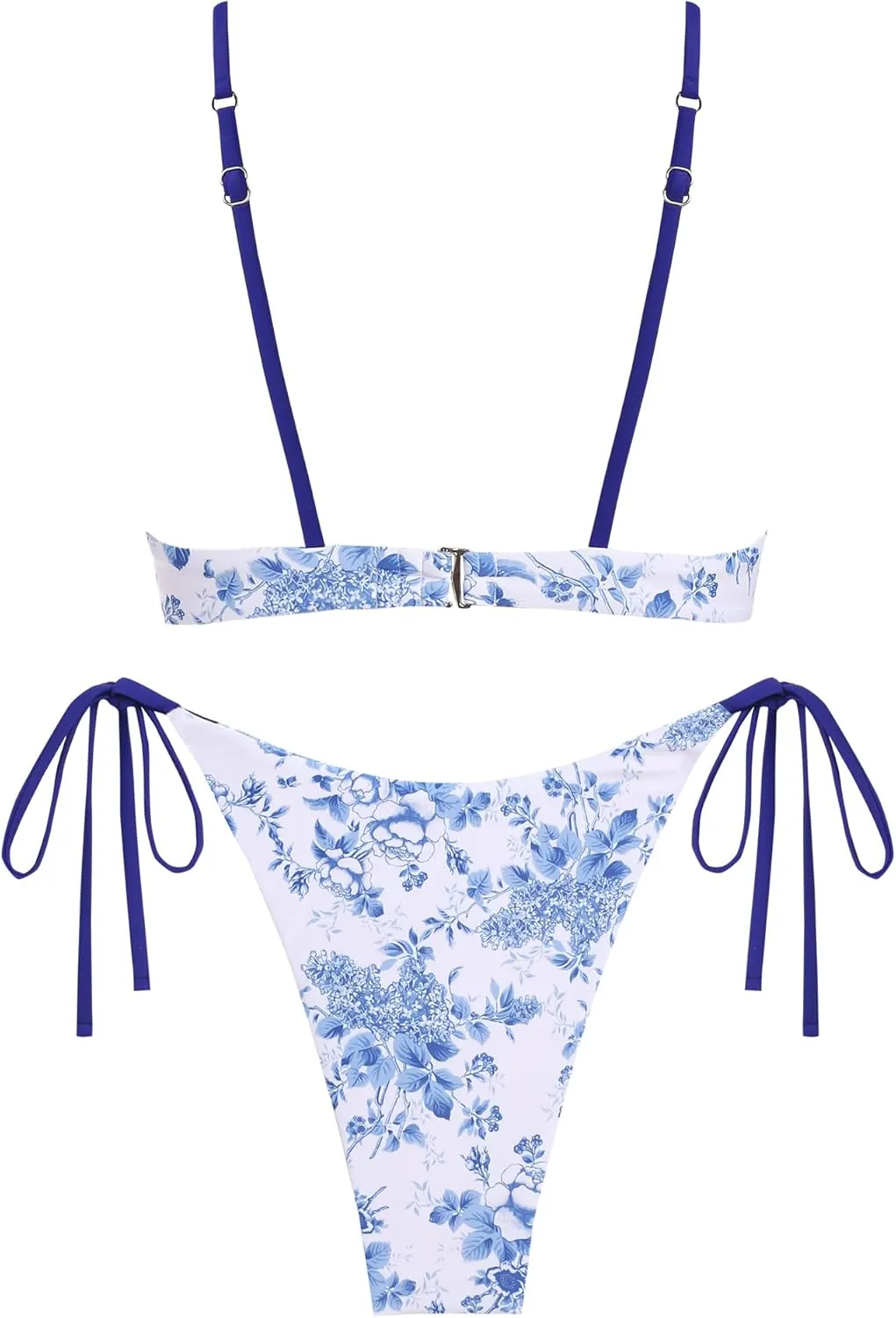 ZAFUL Women's Bikini Sets Ribbed Two Piece Swimsuits Underwire Adjustable Back Clasp Bathing Suit Side Tie Thong Swimwear