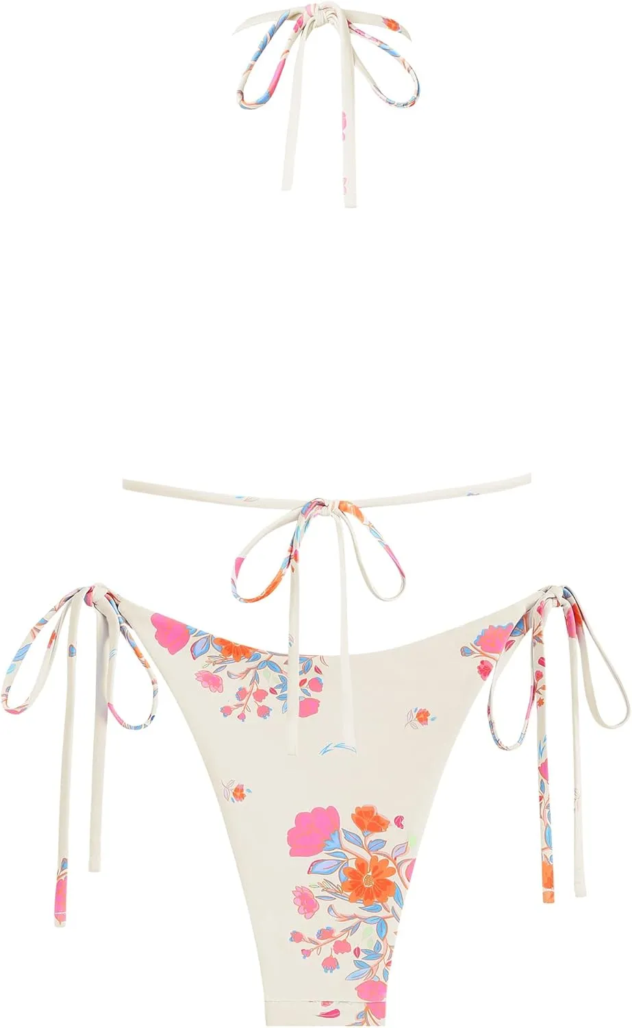 ZAFUL Women's Sexy Halter Bikini Sets Bow Decor Tiny Floral Print Bikini Swimsuits Tie Side Triangle Bathing Suits