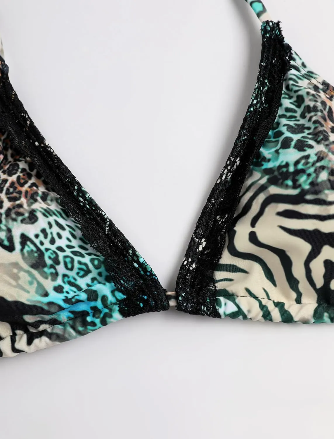ZAFUL Women's Sexy Halter Bikini Sets Bow Decor Tiny Floral Print Bikini Swimsuits Tie Side Triangle Bathing Suits