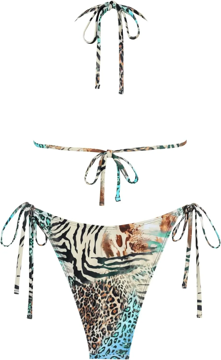 ZAFUL Women's Sexy Halter Bikini Sets Bow Decor Tiny Floral Print Bikini Swimsuits Tie Side Triangle Bathing Suits