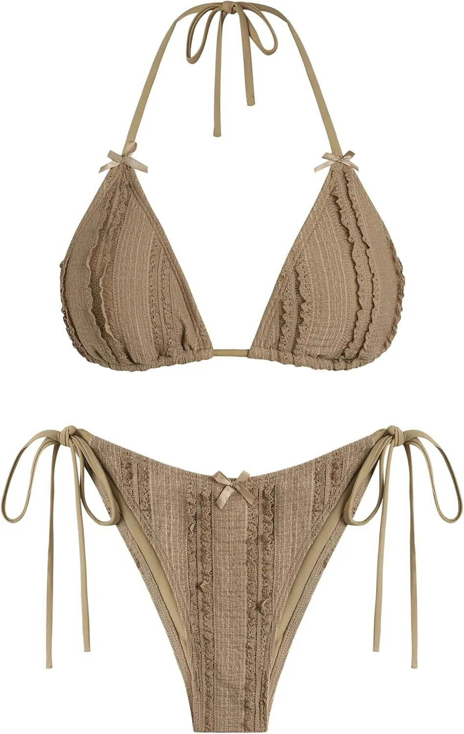 ZAFUL Women's Sexy Halter Bikini Sets Bow Decor Tiny Floral Print Bikini Swimsuits Tie Side Triangle Bathing Suits
