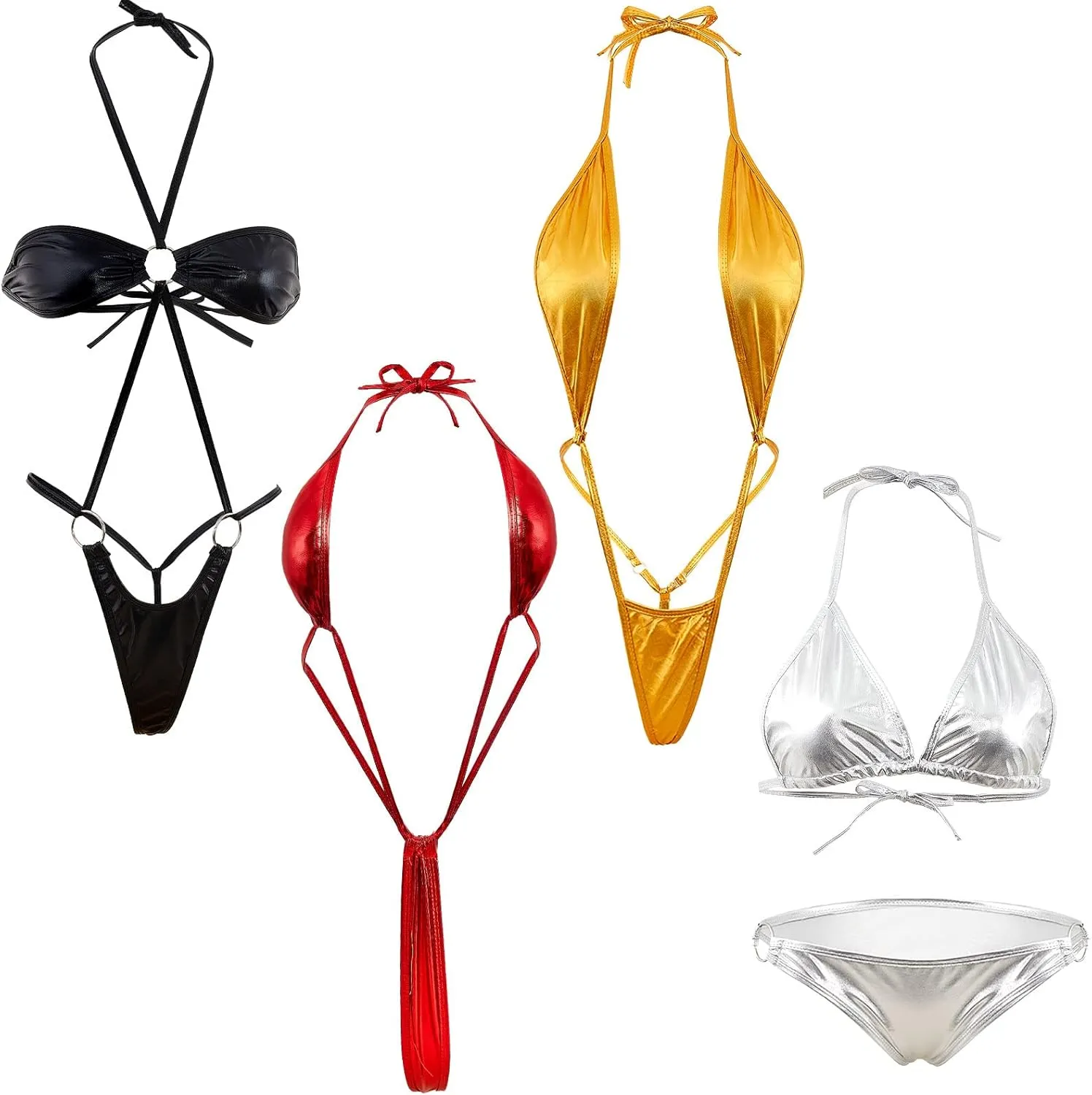 Zhanmai 4 Pcs Slingshot Bikini Women Bikini Stripper Outfits G String Thong Women's Exotic Swimwear