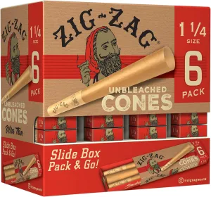 Zig-Zag Unbleached Cones Promo Display, 36 Packs, 6 Cones per Pack, 1 1/4 Size