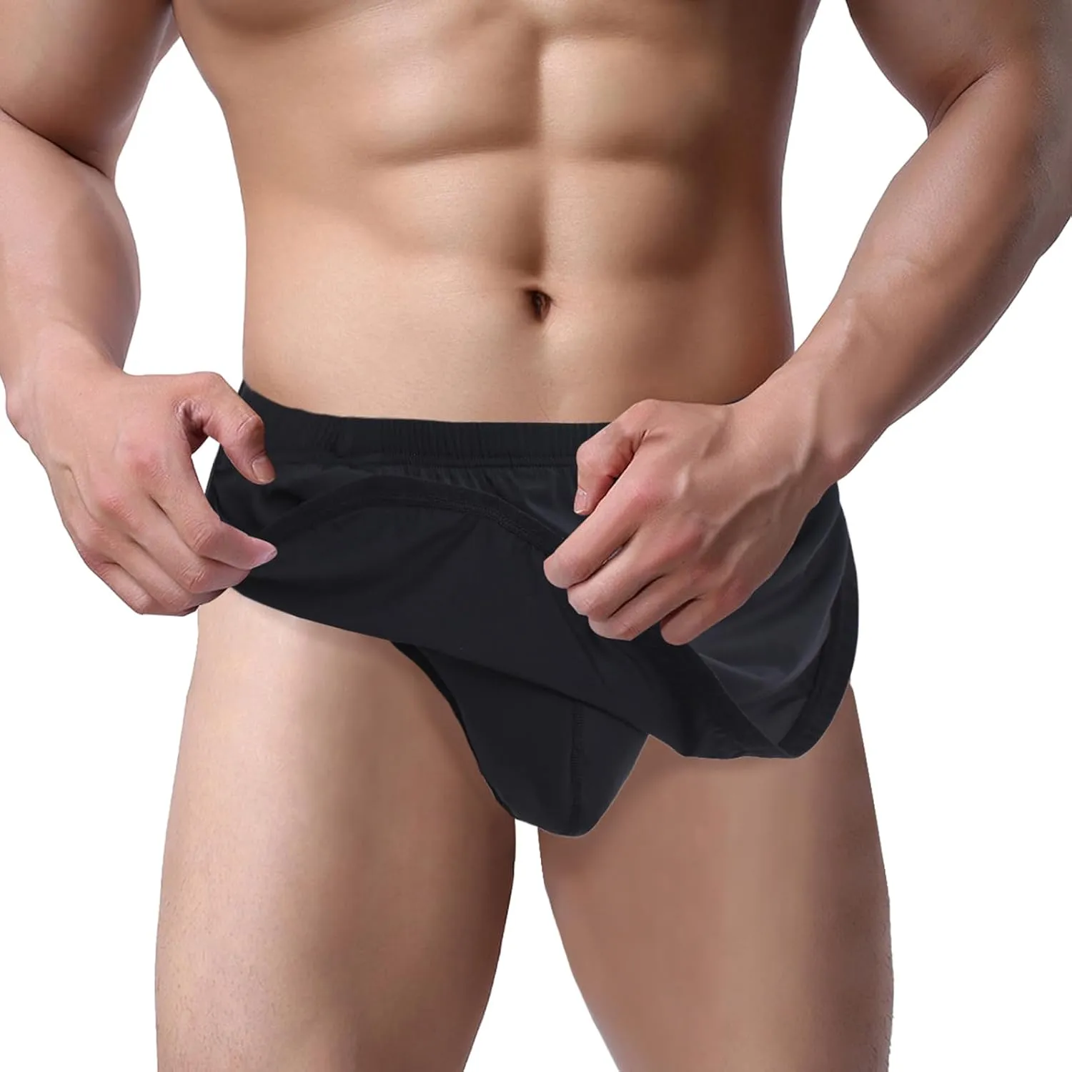 ZONBAILON Men's Boxers, G-String Backed Pouch Thongs with Skirting, Sexy Sleep Shorts Silky Pajama Underwear, Split Side