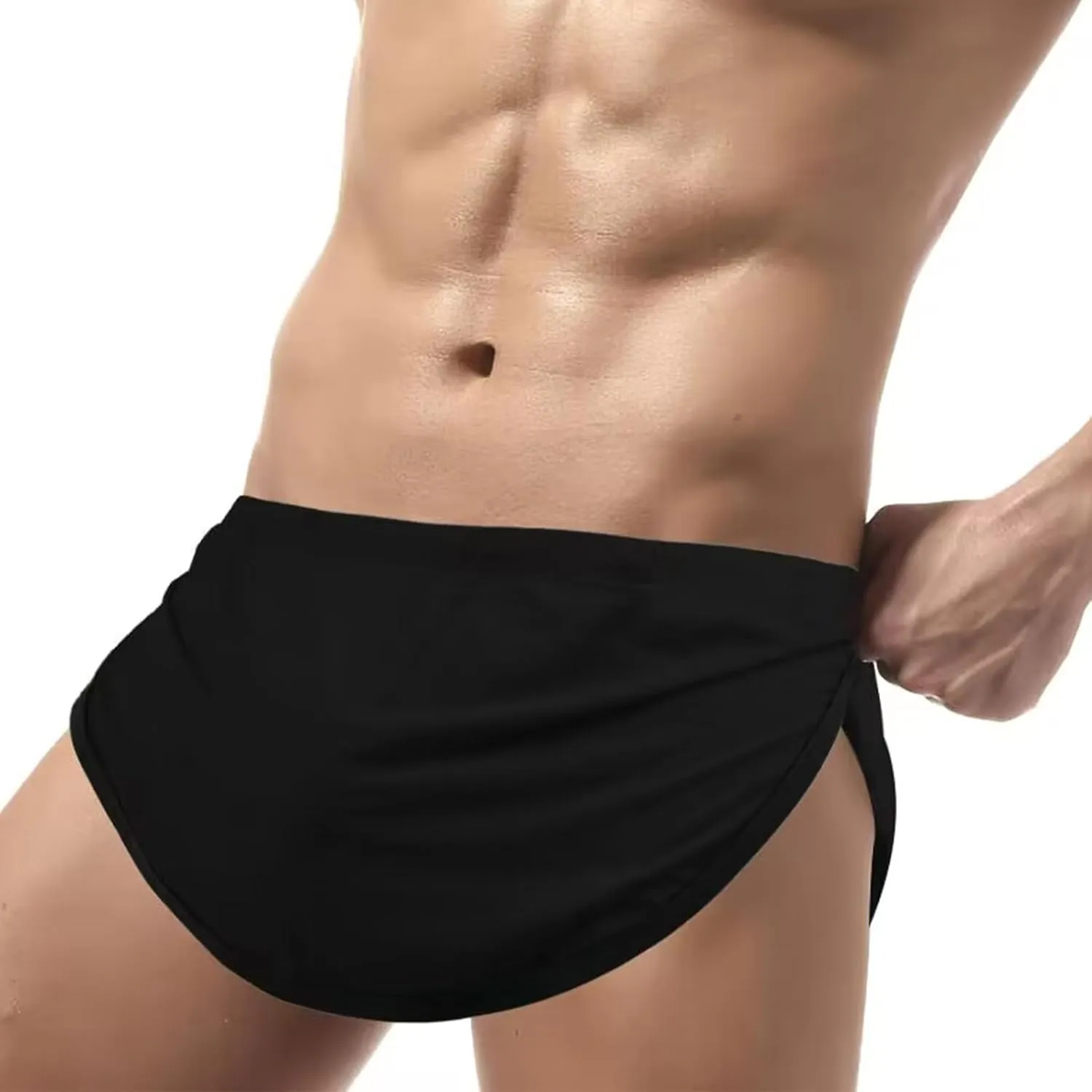 ZONBAILON Men's Boxers, G-String Backed Pouch Thongs with Skirting, Sexy Sleep Shorts Silky Pajama Underwear, Split Side