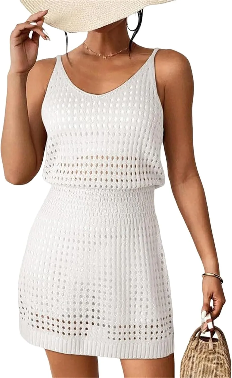 ZWRXW Swim Cover Up for Women Crochet Hollow Out Knit Beach Bathing Suit Summer Lightweight Vacation Cover Ups Cruise Outfit